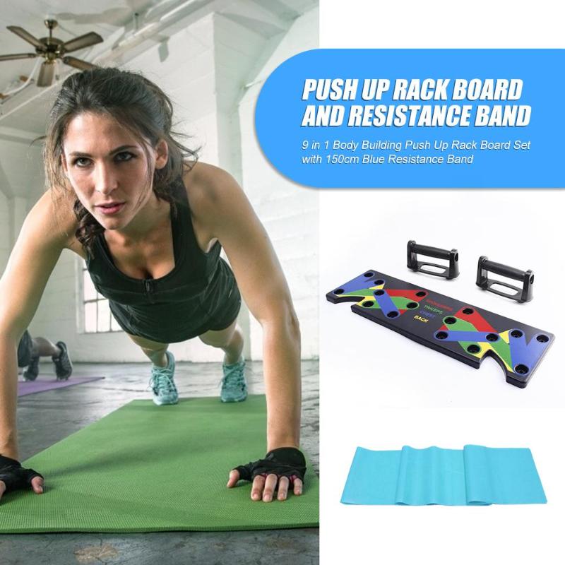 9 in 1 Push Up Rack Board Body Building Fitness with 150cm Resistance Band Men Women Exercise Tools Home Training System-ebowsos