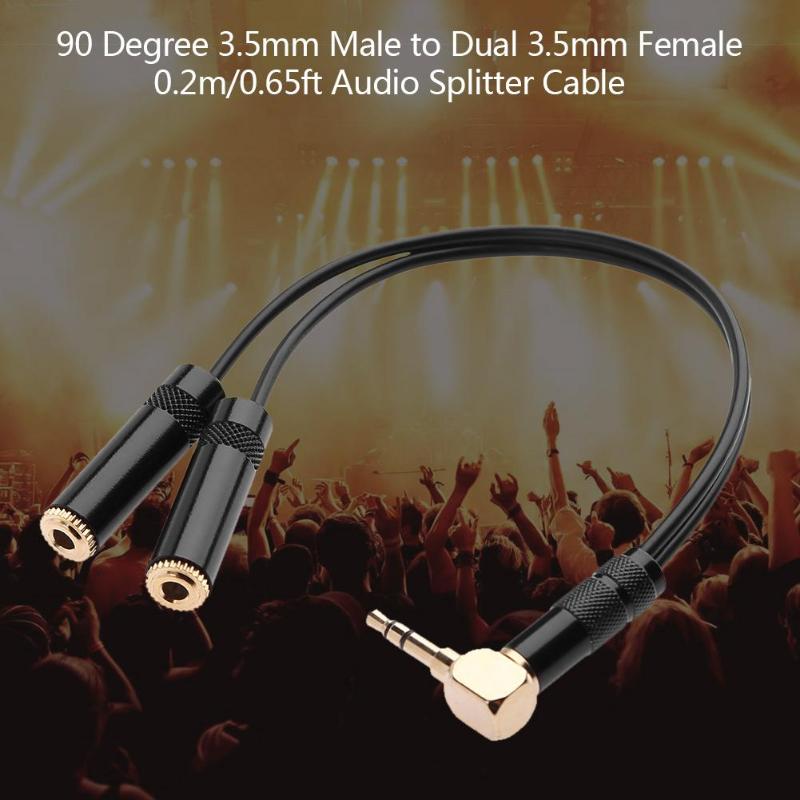 90 Degree 3.5mm Male to Dual 3.5mm Female 0.2m/0.65ft Audio Splitter Cable Fully Shielded High Definition Cable High Quality - ebowsos