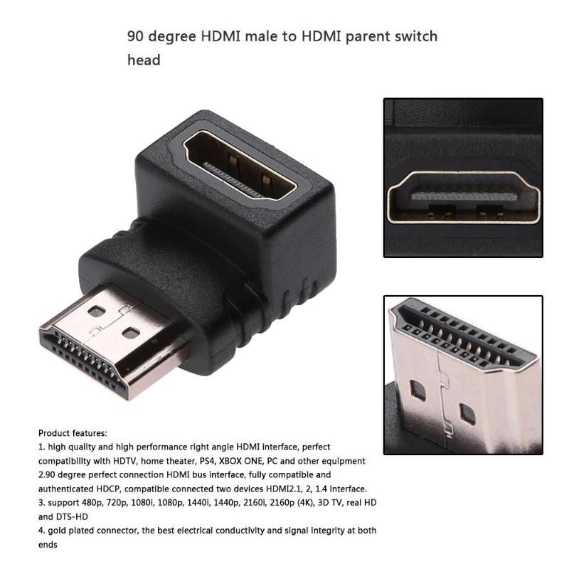 90 Degree HDMI Male to Female Converter Adapter Plugs HDMI Extender Connector Adaptor Plug Support 3D 4K HD DTS-HD - ebowsos