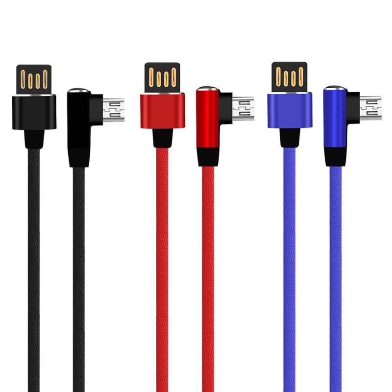 90 Degree Right Angle 1m Micro USB 2.4A Data Fast Charging Cable Wire Cord for Android Phone Tablet High Quality USB Data Cable - ebowsos