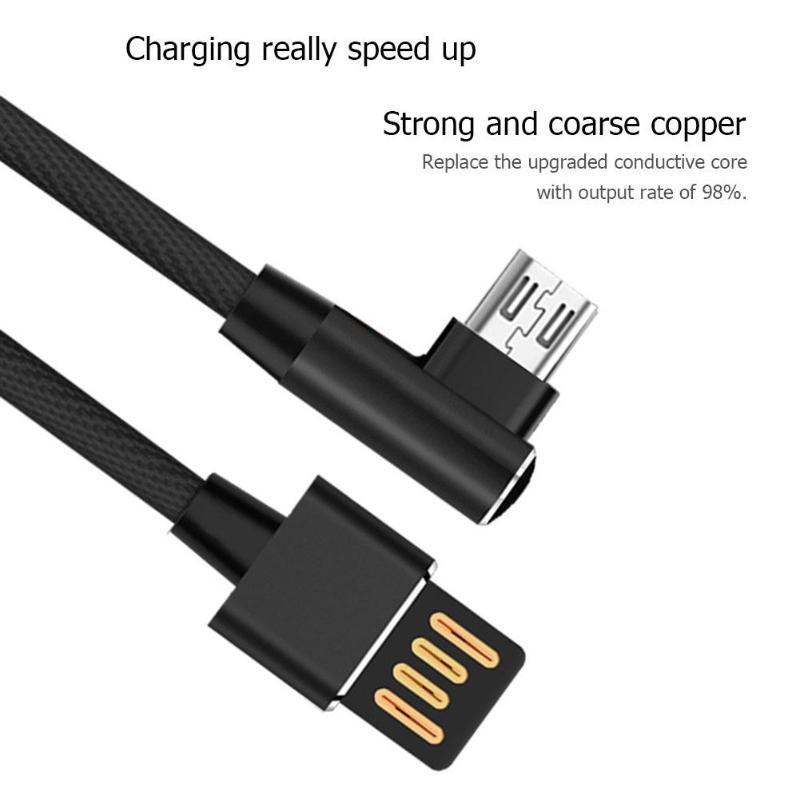 90 Degree Right Angle 1m Micro USB 2.4A Data Fast Charging Cable Wire Cord for Android Phone Tablet High Quality USB Data Cable - ebowsos