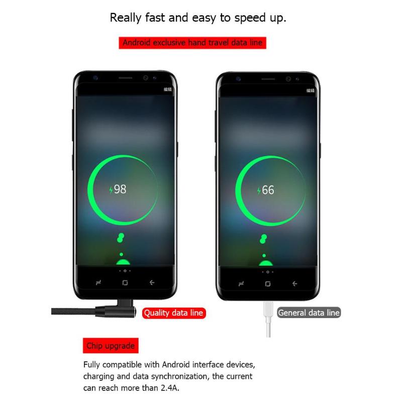 90 Degree Right Angle 1m Micro USB 2.4A Data Fast Charging Cable Wire Cord for Android Phone Tablet High Quality USB Data Cable - ebowsos