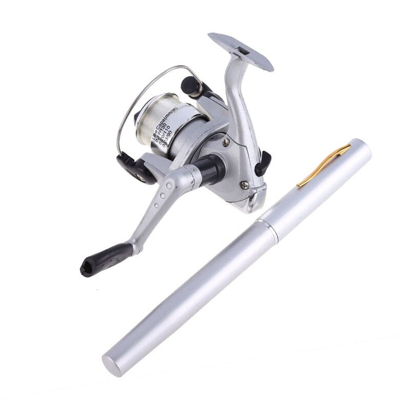 96cm Portable Pocket Telescopic Mini Fishing Pole Pen Shape Folded Fishing Rod With Spining rod 5.1:1 Reel + Line Silver Wheel-ebowsos