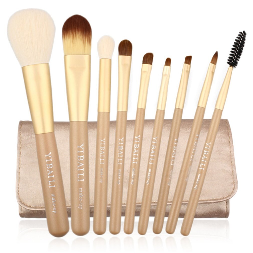 9PCS/SET Wooden Handle Makeup Brush for Foundation Blusher Powder Eyebrow Cosmetic Brush Tools With Storage Bag - ebowsos