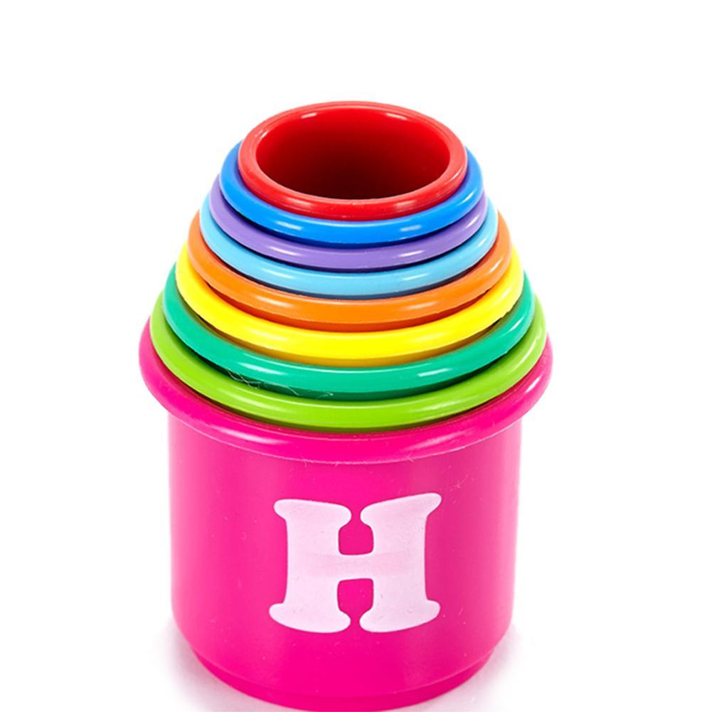 9Pcs/set Baby Children Kids Educational Toy New building Figures Letters Folding Cup Colorful Pagoda Stack Toys Christmas Gift-ebowsos