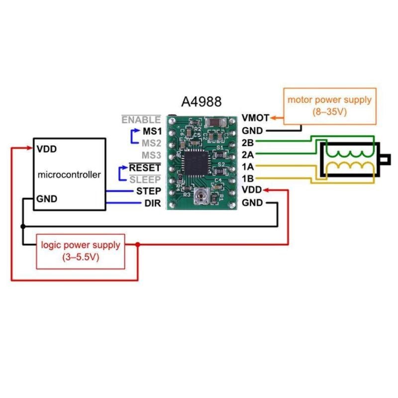 A4988 Stepper Motor Driver Module with Heat Sink for 8V-35V 2A below stepper motors for 3D Printer RepRap StepStick - ebowsos