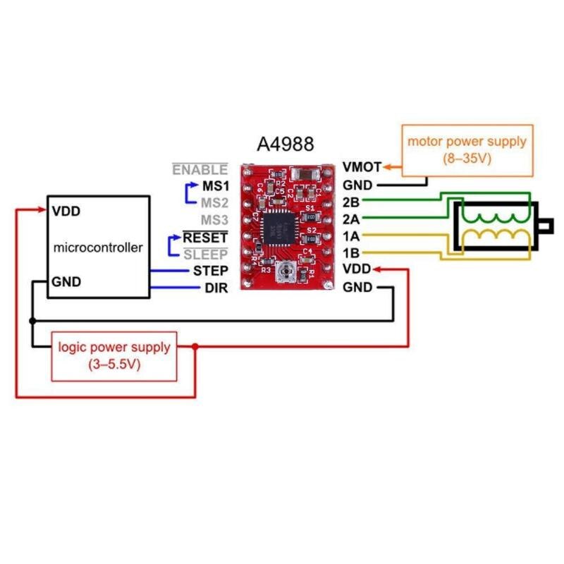 A4988 Stepper Motor Driver Module with Heat Sink for 8V-35V 2A below stepper motors for 3D Printer RepRap StepStick - ebowsos