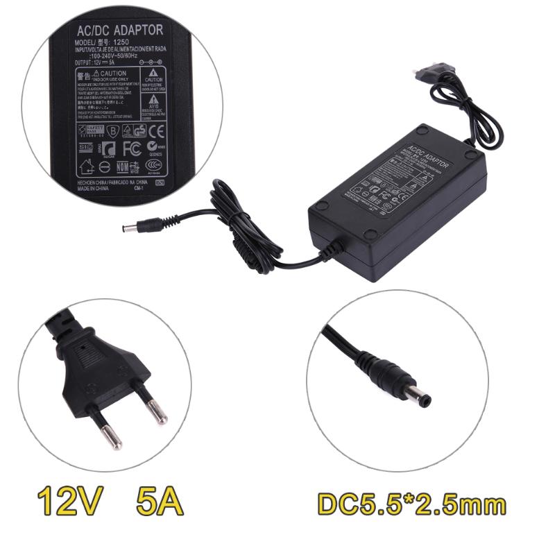 AC 100V-240V to DC 12V 5A Power Supply Adapter , AC to DC Power Adapter Dual Cable Charger Converter 5.5x2.1-2.5mm for LCD TV - ebowsos