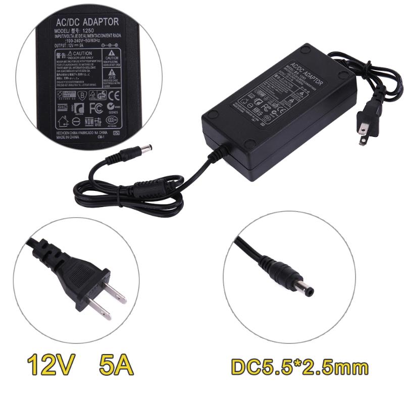 AC 100V-240V to DC 12V 5A Power Supply Adapter , AC to DC Power Adapter Dual Cable Charger Converter 5.5x2.1-2.5mm for LCD TV - ebowsos