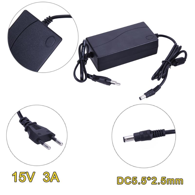 AC to DC Power Supply Adapter  DC 15V 3A Power Adapter EU/US Plug 5.5*2.5mm Connector for printers, LCD TV,  amplifiers - ebowsos