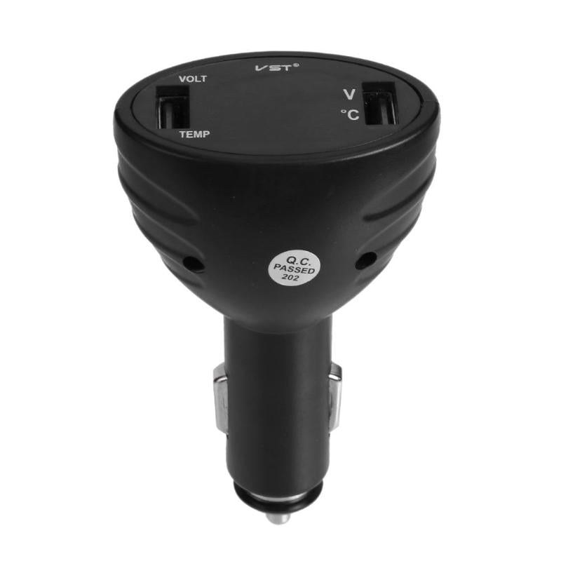 3 in 1 Digital LED Voltmeter Thermometer Monitor 2.1A Dual USB Ports Car Charger Cigarette Lighter Temperature Meter Kit - ebowsos