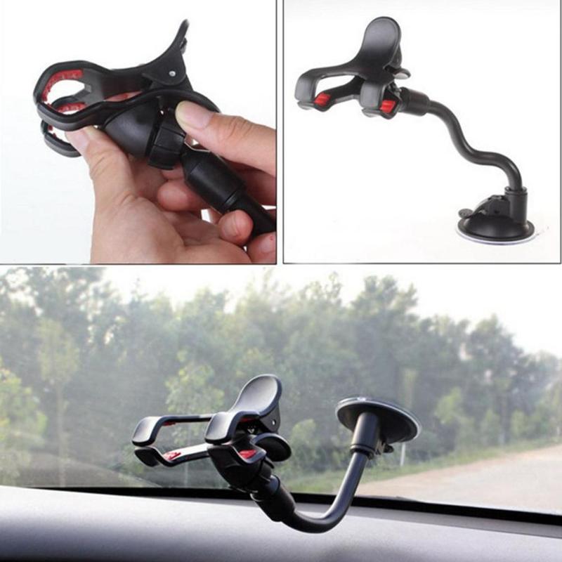 Car Phone Holder Double Clip 360 Rotating Flexible Car Window Mount Suction Sucker Long Neck Stand Phone Holder Stand - ebowsos