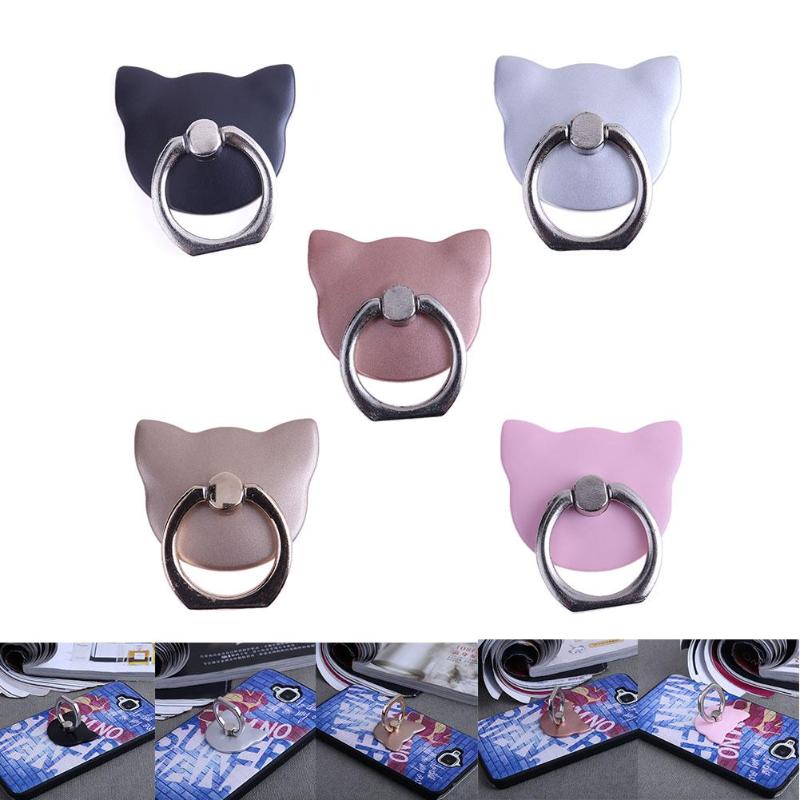 Finger Ring Holder 360 Degree Rotary Hand Finger Ring Cute Cat Shape Smart Phone Holder Stand Universal Desk Holder New - ebowsos