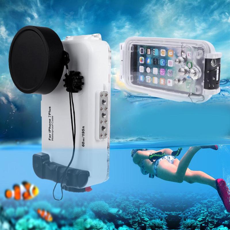 IPX8 Waterproof Case For iPhone 7Plus 60m/196FT Underwater Diving Mobile Phone Cover Fisheye Lens Case For iPhone 7 Plus - ebowsos