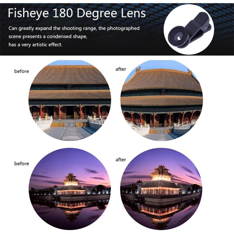 Mobile Phone Clip Lenses 180 Degree Fish Eye 0.67X Wide Angle 10X Macro 3 in 1 HD External Lens Kit For iPhone7 6 Samsung - ebowsos