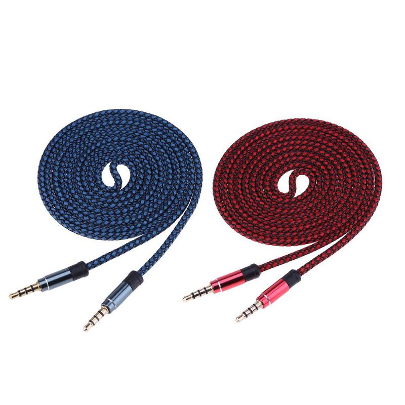 1.5M 1pcs 3.5mm Male To 3.5mm Male Braid Aux Audio Extension Cable Weaving Audio Cable Car AUX Auxiliary Wire New - ebowsos