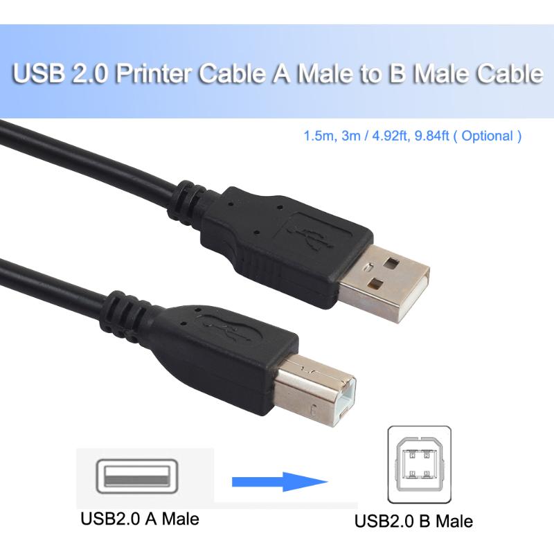 1.5m/3m High Speed USB 2.0 Male to Male Scanner Printer Cable Sync Data Charging Cord for Dell HP Canon Epson - ebowsos