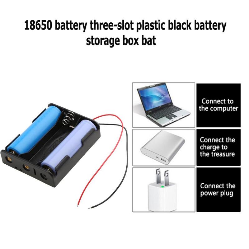 1pcs 3 Slots Plastic 18650 Batteries Storage Box Case DIY Batteries Clip Holder Organizer Container with Wire Lead Pin - ebowsos