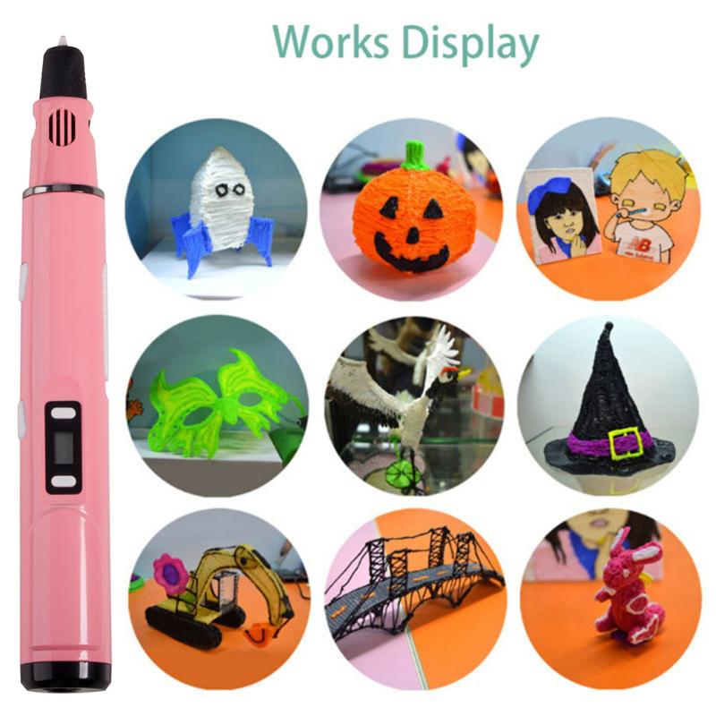 3D Printer Pen 4th LCD 3D Printing Doodle Arts Drawing Pen 3pc ABS/PLA Filament EU Plug for Kids Drawing Tools - ebowsos