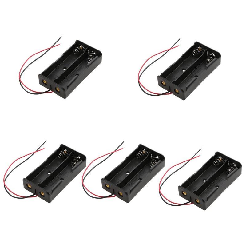 5pcs 2 Slots  Plastic18650 Battery Storage Box Case 2 Slot Way DIY Batteries Clip Holder Container With Wire Lead Pin - ebowsos