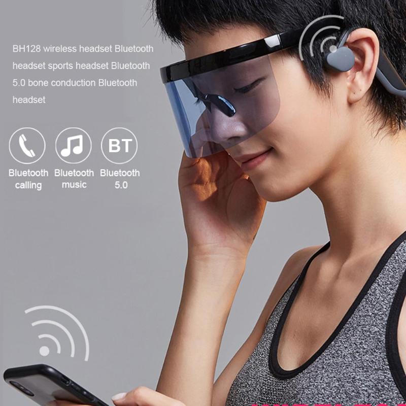 BH128 Bluetooth 5.0 Wireless Headphones Bone Conduction Earphones Earbugs Outdoor Sport Headset Earplugs with Mic - ebowsos