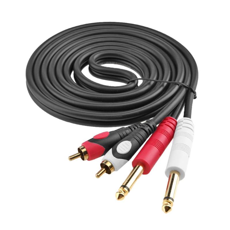 Dual 6.35mm to 2RCA AUX Audio Cable DVD Mixer Connected Wire for Amplifier Microphone Speakers TV AV Audio Cables New - ebowsos