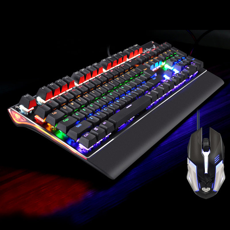 Gaming Mechanical Keyboard Wired 104 Keys Blue Switch Mechanical Keyboard with Wrist Rest + Mouse Kit - ebowsos