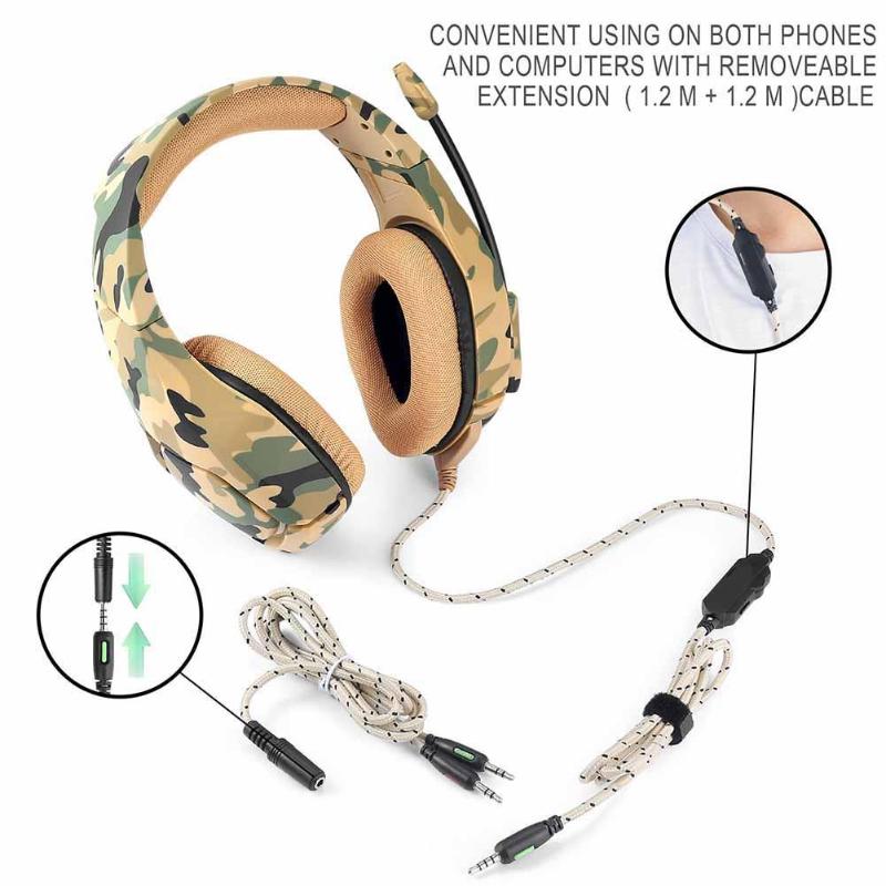 K1 Camouflage Stereo Gaming Headset 3.5mm Jack 1.2m Wired Game Headphones With Mic For PC Mobile Phone Xbox One PS4 - ebowsos