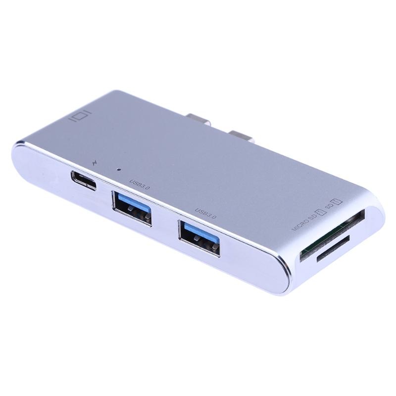 Multifuction Card Reader Dual Type-C 3.1 to 2 USB 3.0 HUB+ 3.0 SD/TF Card Reader+ 4K HDMI+PD Port for PC - ebowsos