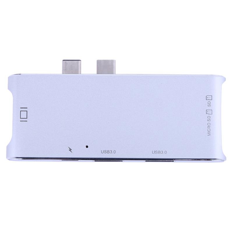 Multifuction Card Reader Dual Type-C 3.1 to 2 USB 3.0 HUB+ 3.0 SD/TF Card Reader+ 4K HDMI+PD Port for PC - ebowsos