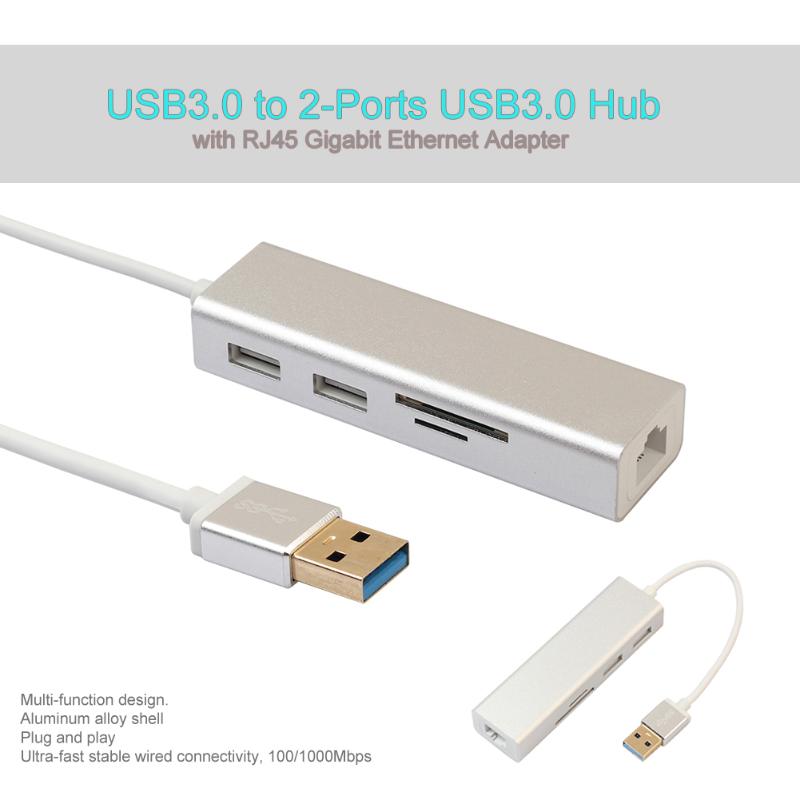 Multifunction Card Reader Aluminum USB3.0 to RJ45 2-Port USB3.0 SD TF Card Reader Adapter Converter for PC - ebowsos