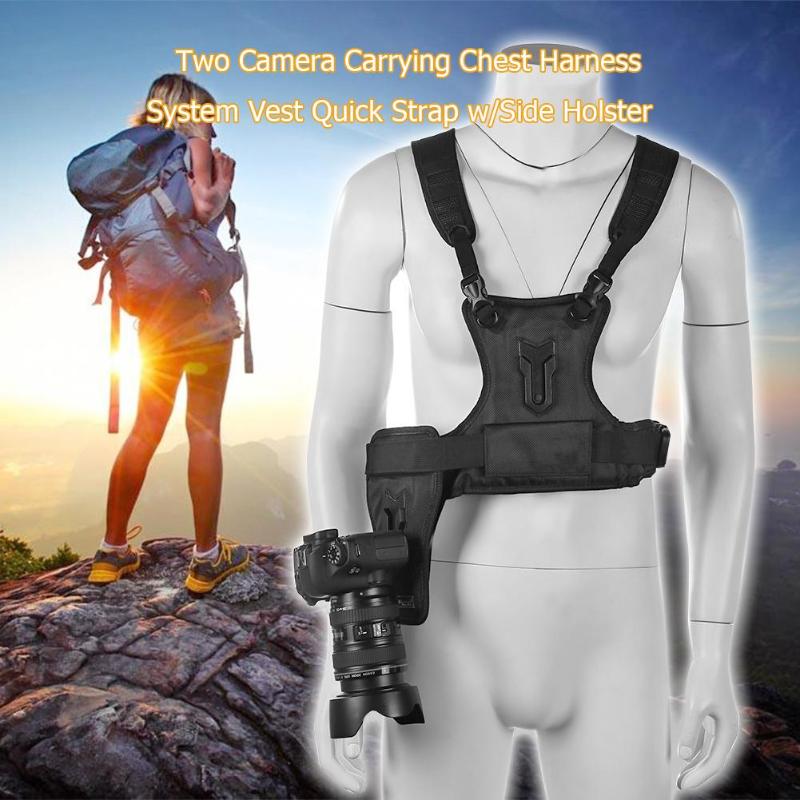 Two Camera Carrying Chest Harness Strap System Vest Quick Strap with Side Holster for Digital DSLR Camera - ebowsos