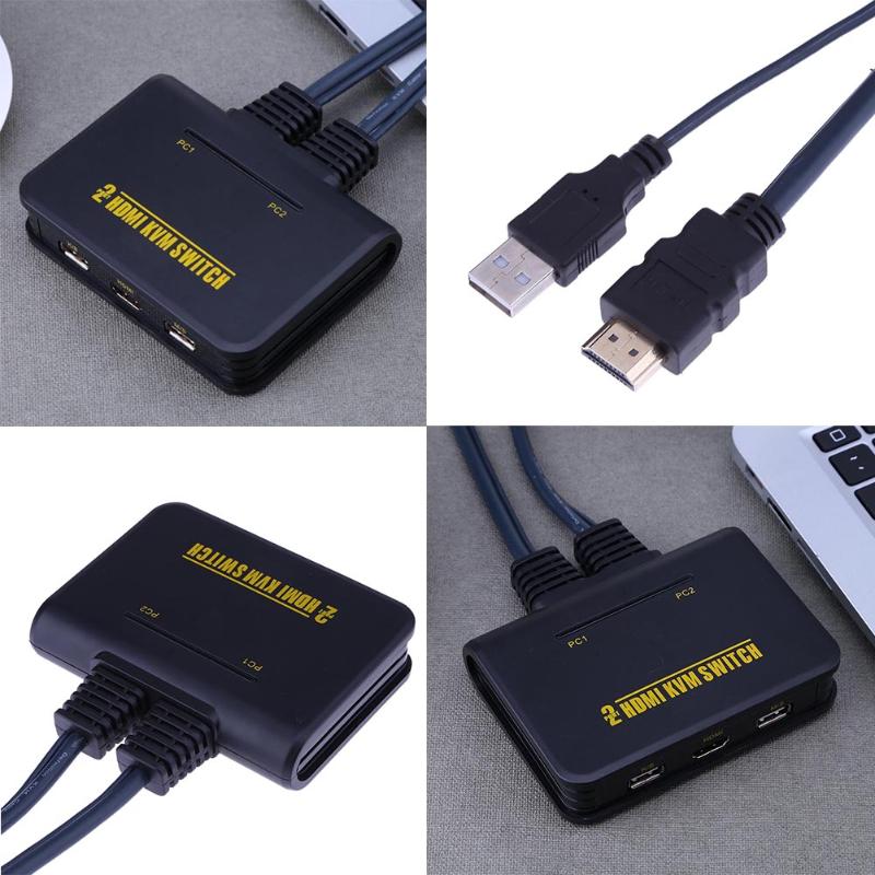USB HDMI KVM Switch 2 Port USB HDMI KVM Switch with Cable for Dual Monitor Keyboard Mouse for PC - ebowsos