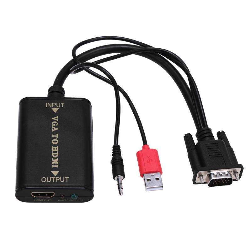 VGA to HDMI Converter Adapter Cable with USB 3.5mm Plug Cable Supports 1080P for TV PC - ebowsos