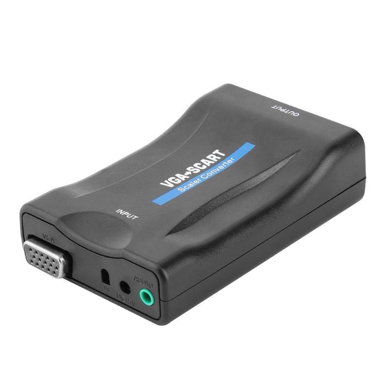 VGA to SCART Video Audio Converter Adapter With Remote Control USB DC Power Cable and VGA Cables - ebowsos
