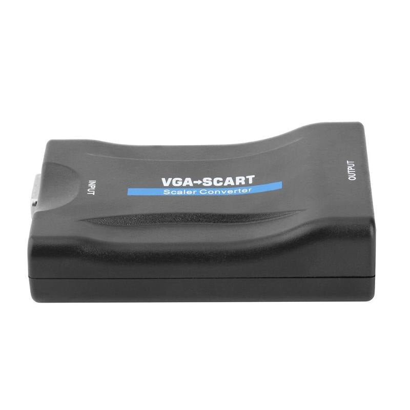 VGA to SCART Video Audio Converter Adapter With Remote Control USB DC Power Cable and VGA Cables - ebowsos