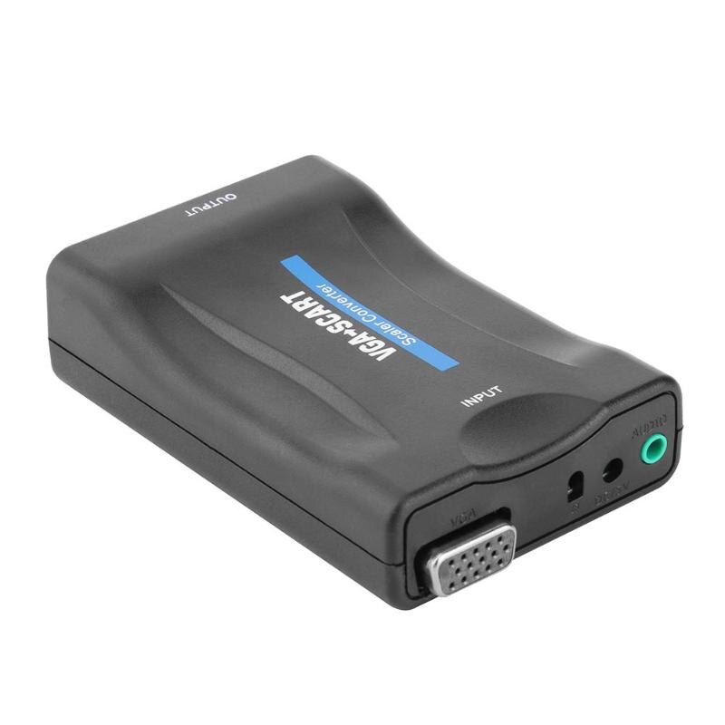 VGA to SCART Video Audio Converter Adapter With Remote Control USB DC Power Cable and VGA Cables - ebowsos