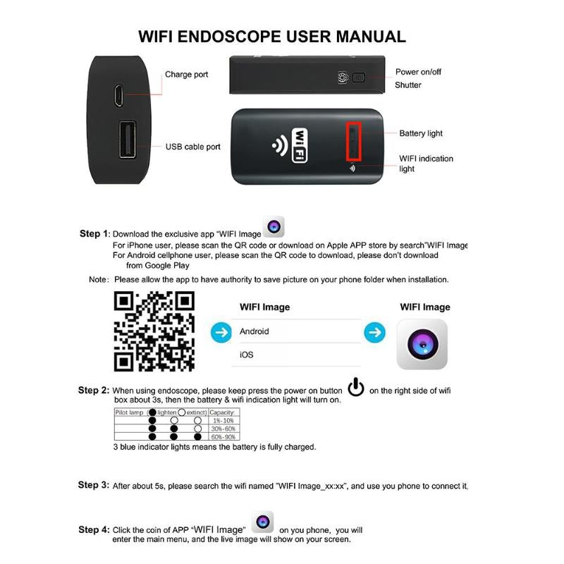WiFi Endoscope LED Dimmable Light Wireless USB Ear Otoscope Portable HD Inspection Mini Camera Camcorder Borescope New - ebowsos