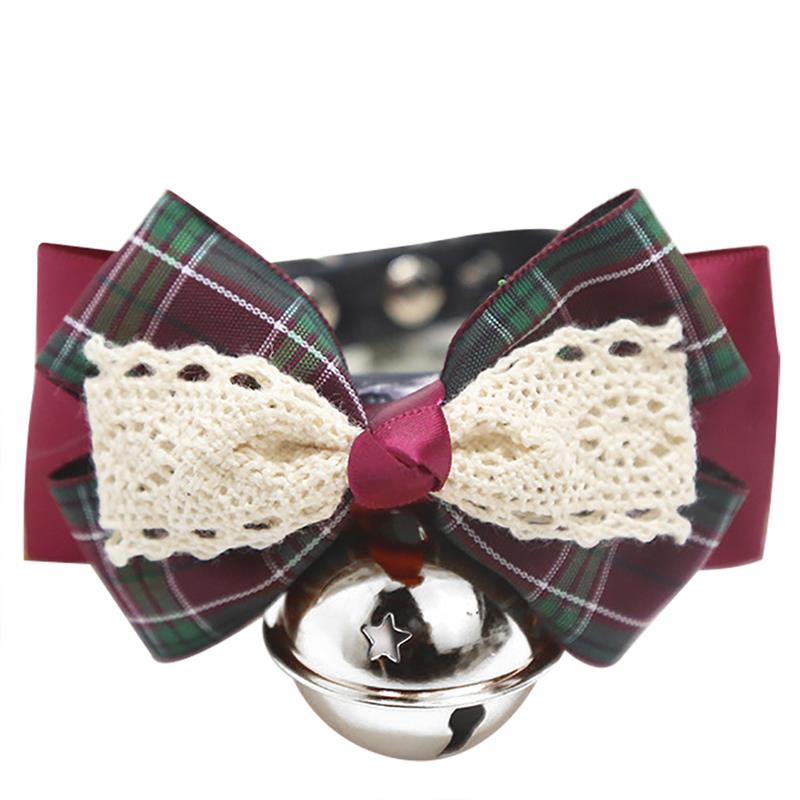 Adjustable Pet Collar Leather Bowtie Necktie Plaid Lace Bowknot With Bell For Wedding Party Cat Dog Grooming Tie Pet Supplies-ebowsos