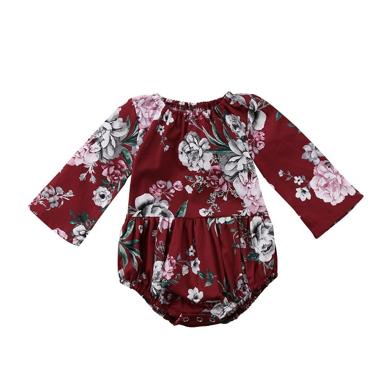 Adorable Baby Kids Girls Cotton Floral Printed Long Sleeve Jumpsuit Romper Clothes Baby Clothing - ebowsos