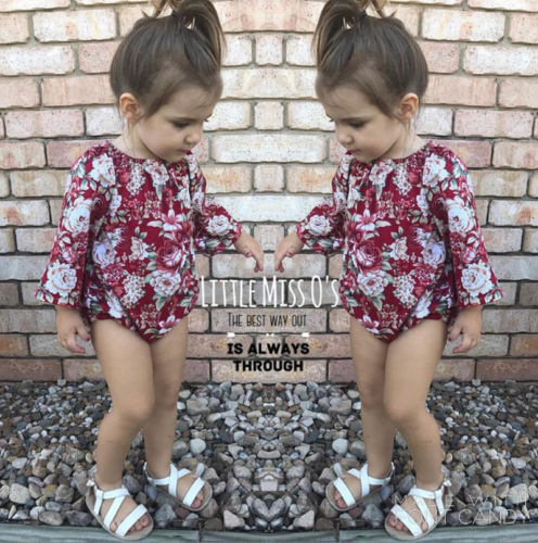 Adorable Baby Kids Girls Cotton Floral Printed Long Sleeve Jumpsuit Romper Clothes Baby Clothing - ebowsos