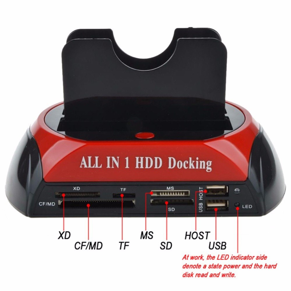 All In 1 HDD Docking Station Dual 2.5" 3.5" IDE SATA External HDD Box USB2.0 Hubs Card Reader External Storage Enclosure US Plug - ebowsos