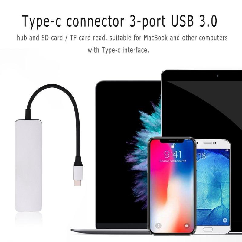 Aluminium Alloy USB Type-C Hub Type-C to 3 Ports USB 3.0 SD/TF Card Reader Adapter Cable for Mac Windows Laptop High Quality - ebowsos