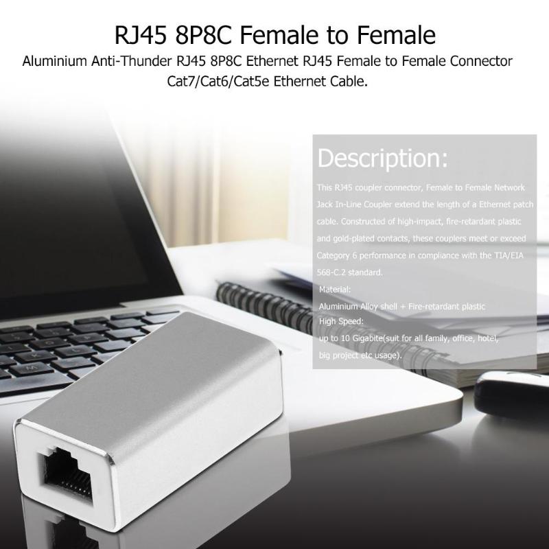 Aluminium Anti-Thunder RJ45 8P8C Ethernet RJ45 Female to Female Connector PC Network Accessories - ebowsos