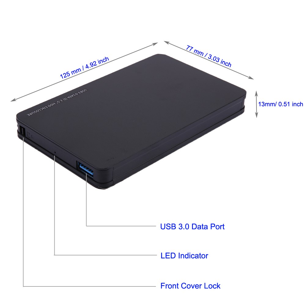 Aluminum Alloy Shell HDD Enclosure USB 3.0 HDD Hard Drive External Enclosure Support 2.5" SATA I / II / III HDD/SSD (Up to 4TB) - ebowsos