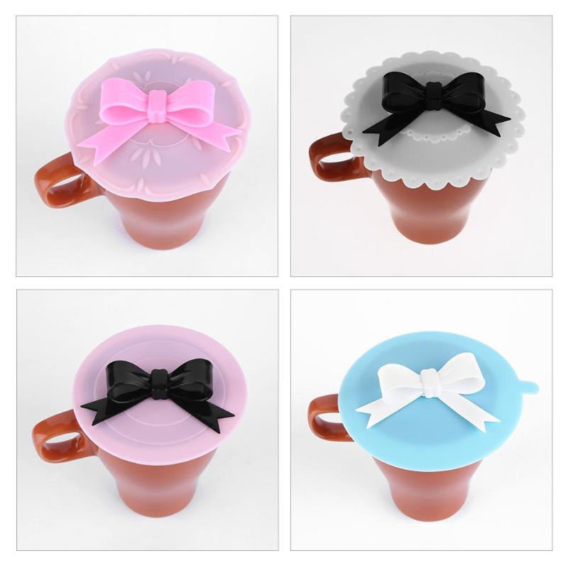 Anti-dust Leakproof Reusable Bowknot Silicone Tea Coffee Cup Lid Seal Cover D4X1 - ebowsos