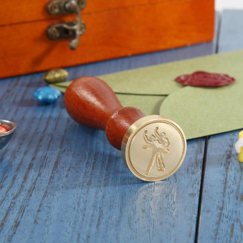 Antique Pattern DIY Craft Wax Seal Stamp Burning and Melting of Fire Paint Wax Particles Wooden Handle Metal Sealing Wax Stamps - ebowsos