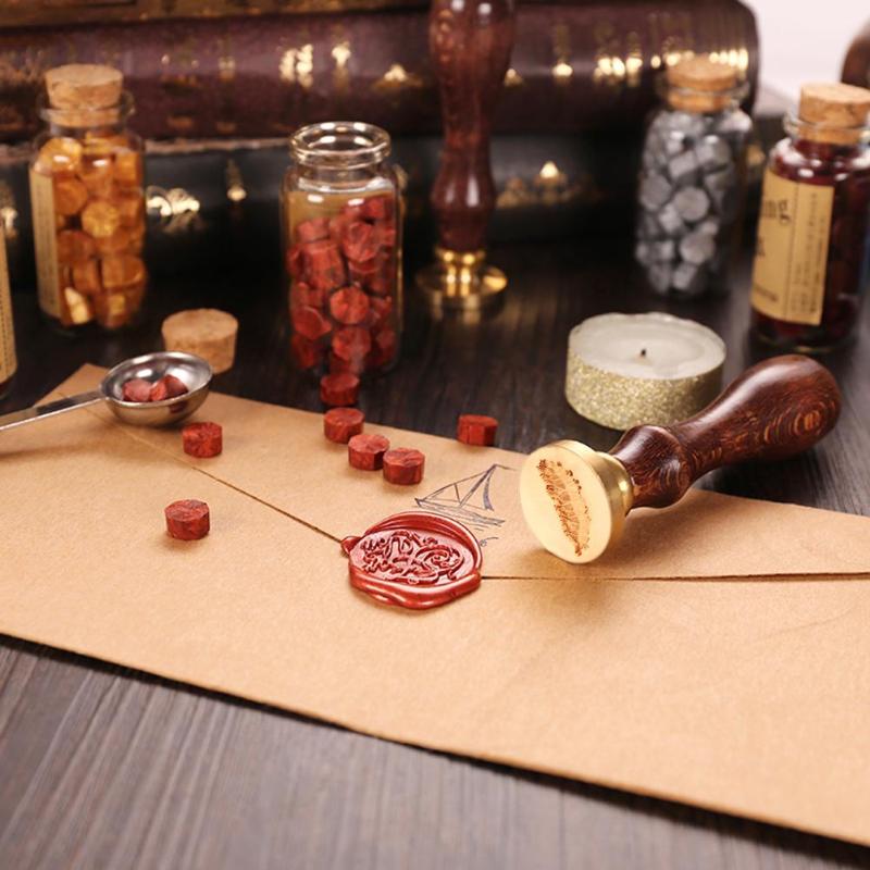 Antique Pattern DIY Craft Wax Seal Stamp Burning and Melting of Fire Paint Wax Particles Wooden Handle Metal Sealing Wax Stamps - ebowsos