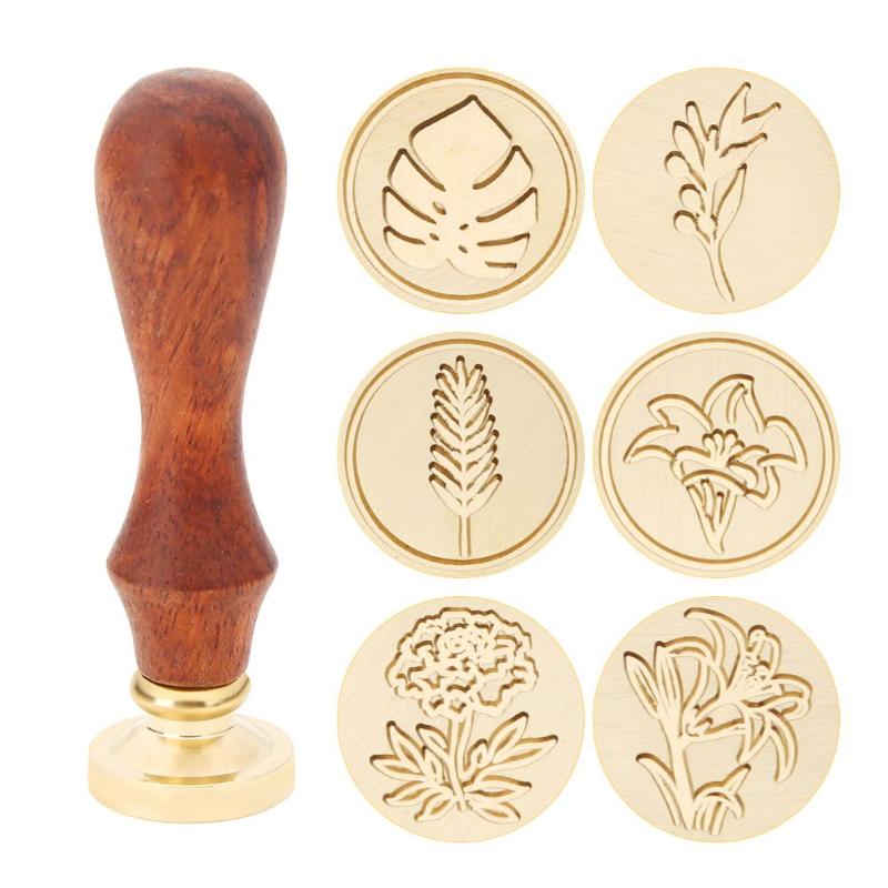 Antique Wood Handle Metal Sealing Wax Stamp Plants Pattern Stamping Wax High-quality White Carton Packaging Dropshipping - ebowsos