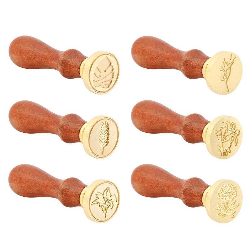 Antique Wood Handle Metal Sealing Wax Stamp Plants Pattern Stamping Wax High-quality White Carton Packaging Dropshipping - ebowsos